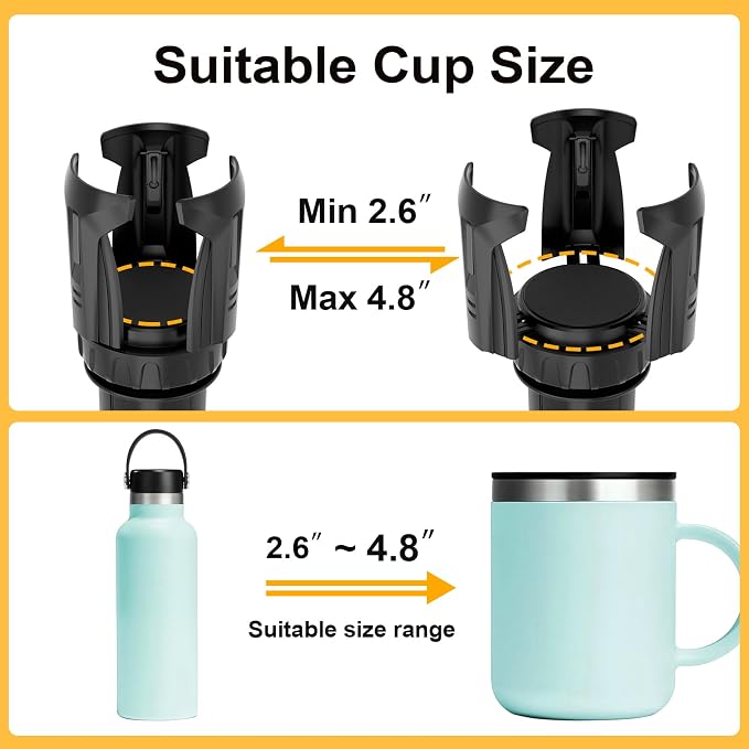 Cup Holder Expander, Automatic Car Cup Holder Expander Holds Large Water Bottles, for Yeti, Stanley, Owala Travel Tumbler & Mugs, Adjustable Arms & Extendable Base Insert Accessories (CH03T, 2PACK) - Image 6