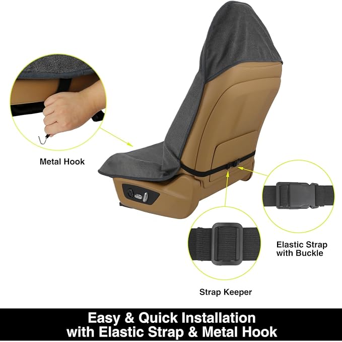 Waterproof Towel Car Seat Cover, Sweatproof Non-Slip Seat Protector, Universal Fit for Front Bucket or Rear Bench Seat of Cars, SUVs, Vans, Trucks, Compatible with Airbags and Armrests (Gray, 2 Pack) - Image 4