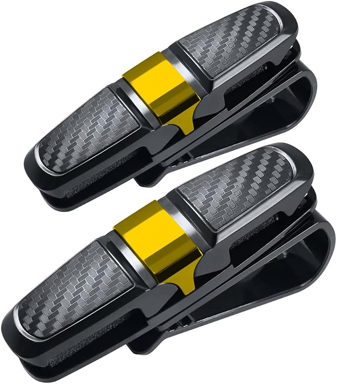 FineGood 2 Pack Glasses Holders for Car Sun Visor, Sunglasses Eyeglasses Mount with Ticket Card Clip - Black + Gold by FineGood