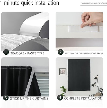 Adhesive Blackout Curtains- Self Stick Curtain No Rod Needed Easy to Hang Curtain, Use for Bedroom, Living Room, Dining Room, Kitchen, 47" W X 96" L, Black, 2 Panels - Image 3