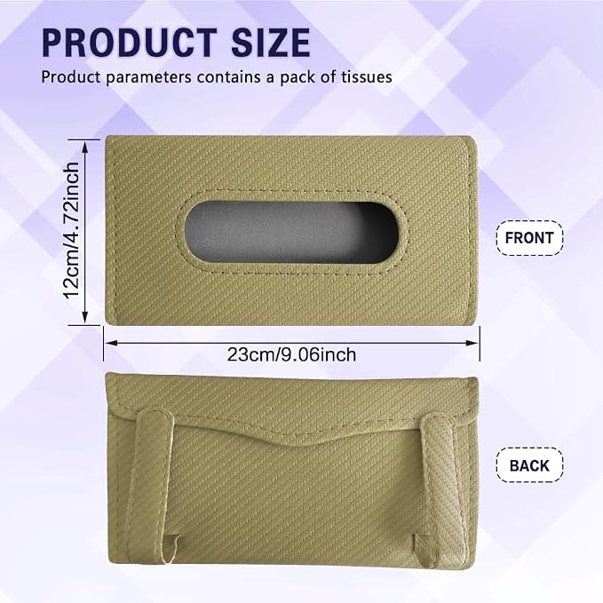 Car Visor Tissue Holder, Tissue Box Holder for Car, Leather Auto Sun Visor Napkin Case Mask Dispenser, Automotive Accessories Rectangular Hanging Auto Napkin Box Fit for Most Vehicles (Beige) - Image 2