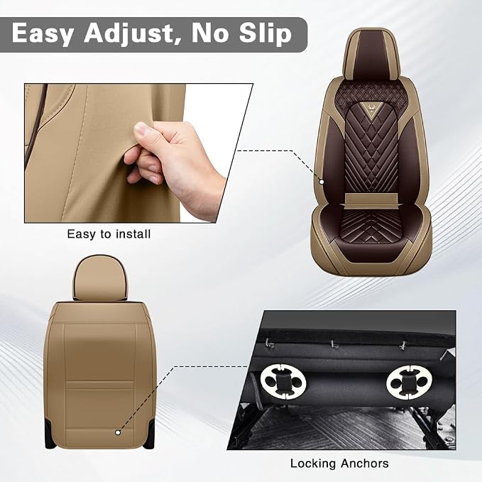 Fit for Toyota 4Runner Seat Covers 2001-2026,Premium Leather, 360° Full Protection, Thick Padding & Memory Foam, Waterproof & Stain-Resistant Car Seat Cover Front Set (2 Seat,Brown&Beige) - Image 7