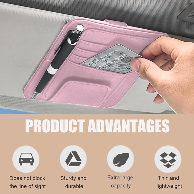 Augeny 2 PCS Car Sun Visor Organizer, Small Auto Visor Organizer and Storage, Registration and Document Holder for Sunglasses, Card, Pen, Driver License, Car Accessories (Pink) - Image 4