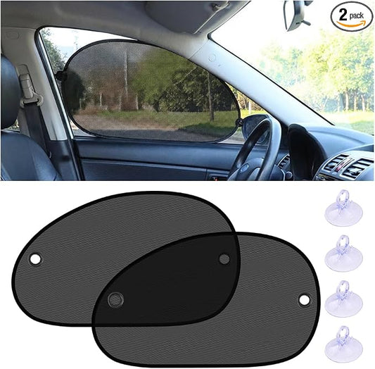 2 Pack 14.96 x 25.59 Inch Car Window Sunshades, Front Side | mesh fabric, metal support frame, suction-cup mounting, twist-fold storage, UV and heat blocking by Unknown