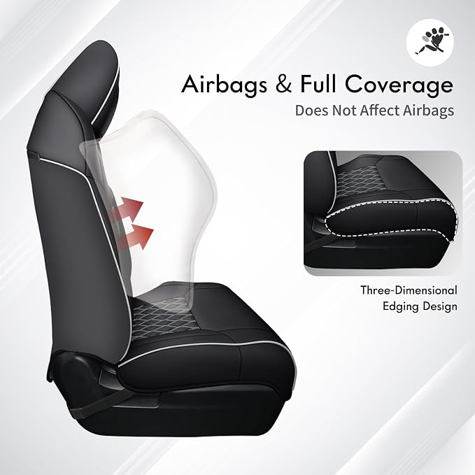 Huidasource Tacoma Front&Back Seat Covers Full Set, Automotive Leather Car Seat Cushion Cover Fit for 2005-2015 Double&Crew Cab 2nd Gen Toyota Tacoma Base SR5 Limited TRD Sport(Full Set/Black&White) - Image 4