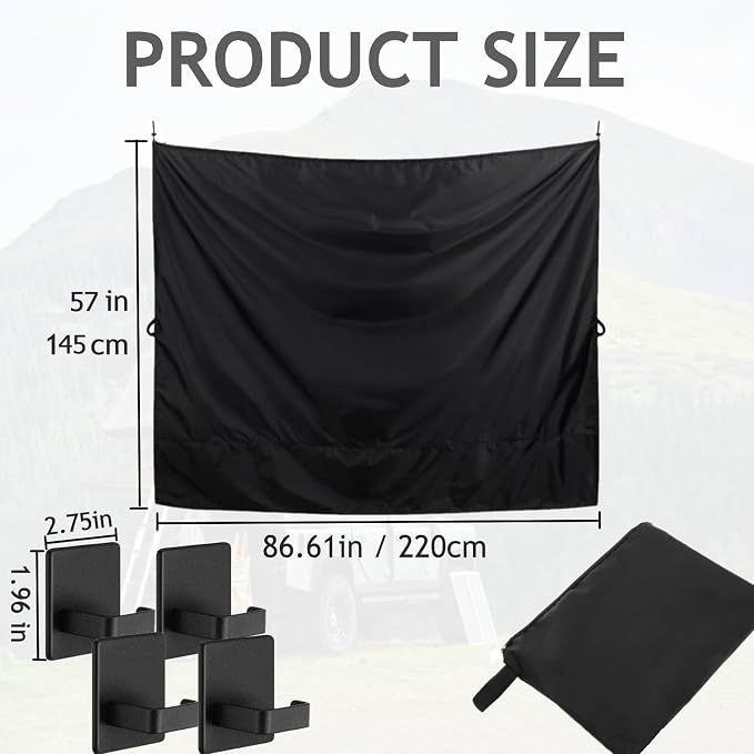 Van Rear Door Shower Curtain, 86.6 * 57inch Waterproof 420D Oxford Cloth Adjustable Van Rear Door Covers Car Privacy Changing Curtain with Magnetic Hooks for Camping, RV Travel - Image 2