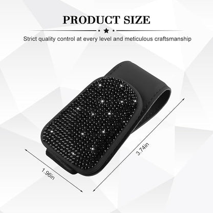 HZEL Bling Sunglass Holder for Car Sun Visor, Magnetic Leather Crystal Rhinestones Vehicle Eyeglasses Visor Clip, Diamond Automotive Glasses Hanger Mount, Universal for SUV RV Truck (Black) - Image 2