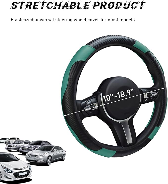 povtii Car Steering Wheel Cover, 15 Inch Leather Breathable Auto Steering Wheel Protector, Comfortable Non-Slip Vehicle Steering Wheel Covers, Universal Car Accessories (Dark Green, with Lining) - Image 2