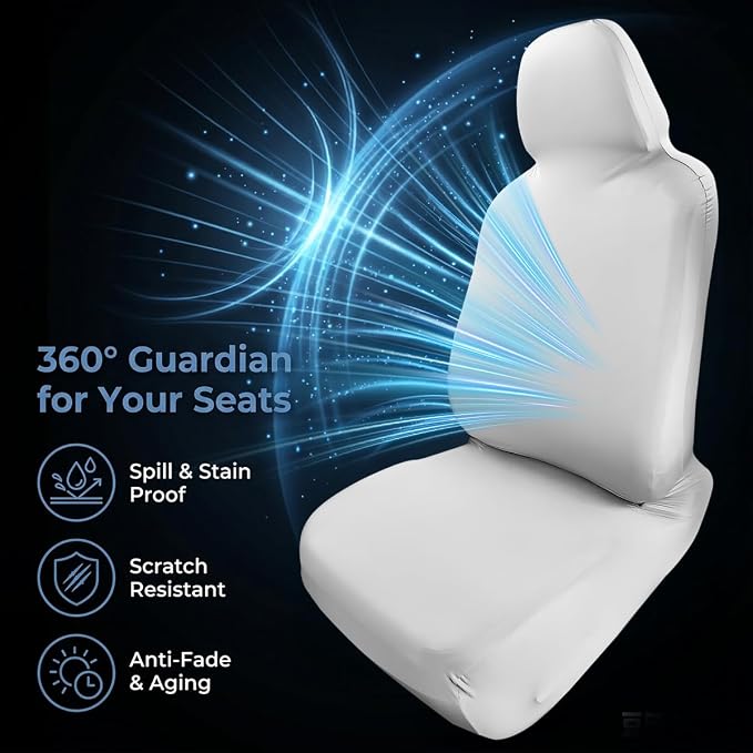 Car Seat Cover, Elastic Waterproof Dustproof Vehicle Front Seat Protector, Scratch Proof Automotive Interior Front Chair Cover Accessories, Universal Fit (White) - Image 5