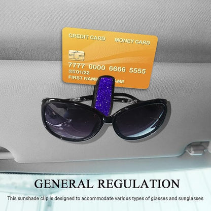 2PCS Bling Rhinestone Car Sun Visor Glasses Holders with Anti-Scratch Sponge, Sunglass Holder for Car, Ticket Card Clip Sunglasses Mount, Auto Eyeglass Hanger Clip for Women Girls (Blue) - Image 4
