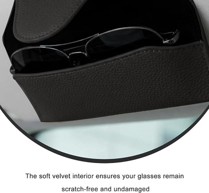Sunglass Holder for Car Visor, Magnetic Auto Sun Visor Eyeglass Organizer with Dual Back Clips, Leather Glasses Protective Storage Case Universal for Most Vehicles Visors (Black) - Image 6