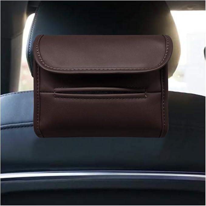 Craedli Car Tissue Holder for Seat Back, PU Leather Backseat Tissue Box Cover, Rectangular Auto Headrest Napkin Case Tissues Storage Organizer for Sedan RV Truck, Keep Car Tidy (Brown) by Unknown