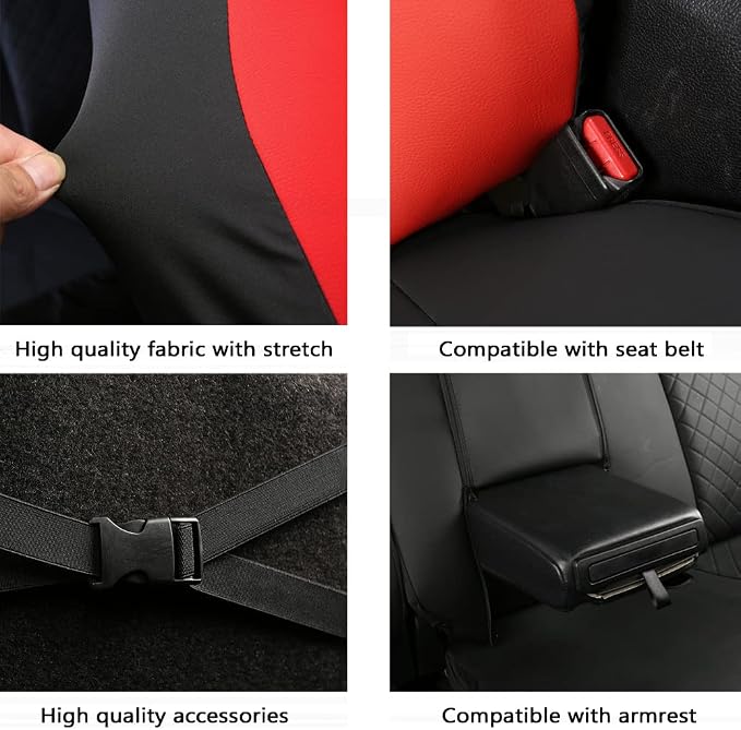 GIANT PANDA Wrangler JL Seat Covers Custom Fit for Jeep Wrangler,Premium Waterproof Faux Leather, 2018 2019 2020 2021 2022 2023 2024 2025 2026 JL 4 Door with Rear Cup Holder Full Set (Solid Red) - Image 7