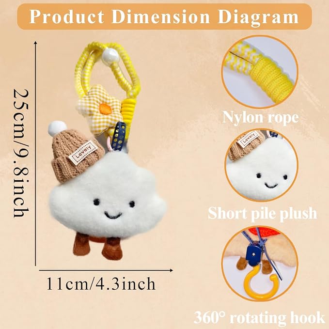 2 Pack Cute Car Headrest Hooks 360° Rotating Adjustable Length, Seat Decorative Hanger for Handbags Shopping Bags(Hat Cloud) - Image 3