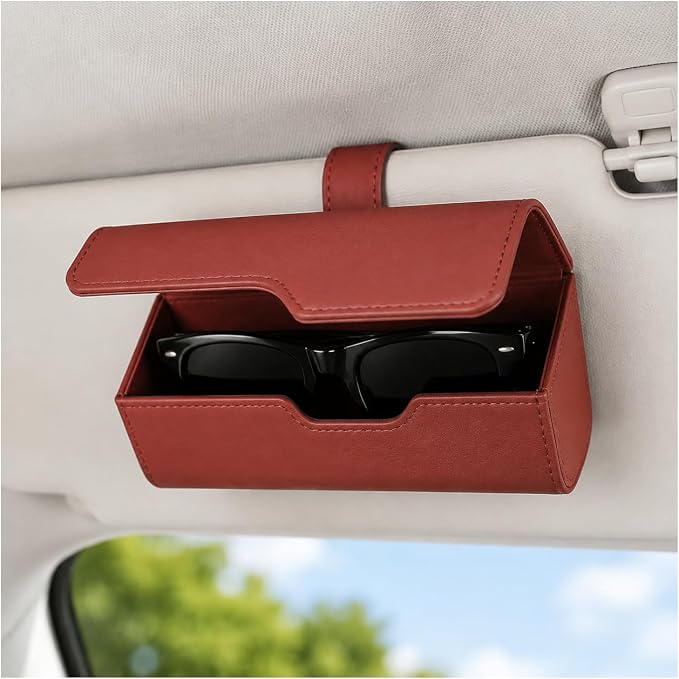 Sunglass Holder for Car Visor, Eyeglass Storage Case (Red) | Vehicle Eyeglass Hanger Protective Storage Case, Automotive Interior Sun Visor Glasses Organizer Box, Universal Fit by Unknown