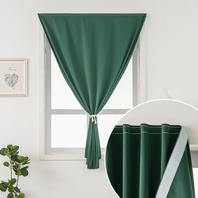 Blackout Curtains for Bedroom Stick On Curtains Window Shades Pull Down Blackout Window Cover No Drillng Self Adhesive Curtains No Rod Small Curtain, 47" W X 71" L, Dark Green, 1 Panel - Image 5
