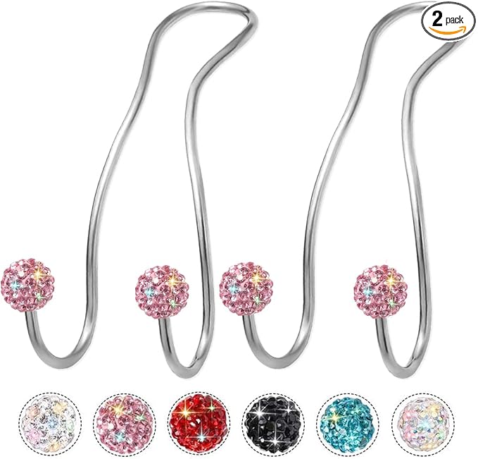 Bling Purse Hook for Car Headrest, Cute Car Seat Hooks (2Pack) | Upgraded,Durable Stainless,Car Purse Hanger,Purse holder,Rhinestones,Bag Hooks,Car Hooks for Purses and Bags Cute,Pink by MTGOCHA