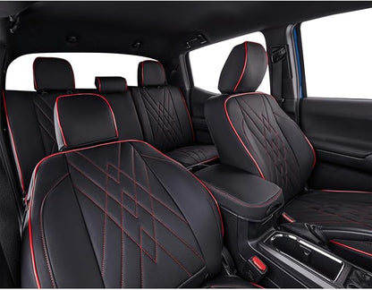 EKR Custom Fit Tacoma Rear Car Seat Covers for Toyota Tacoma 2016 2017 2018 2019 2020 2021 2022 2023 Access Cab - Second Row Only,Faux Leather(Black with Red Trim) - Image 6