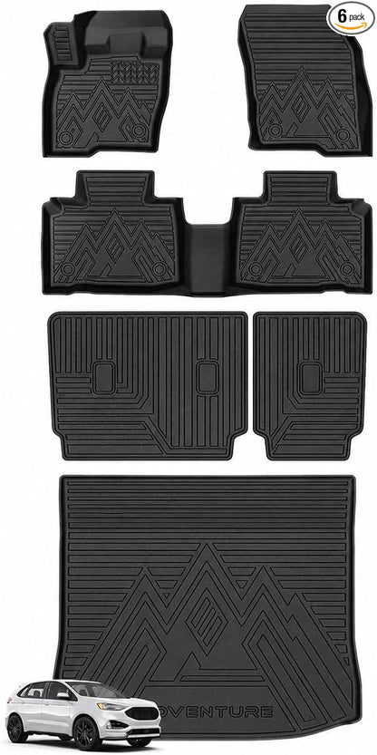 T TGBROS Floor Mats for Ford Edge 2015-2026, All Weather Custom Fit TPE Floor Liners with Cargo Liner & Back Seat Protectors, Full Set 6PCS by TTGBROS