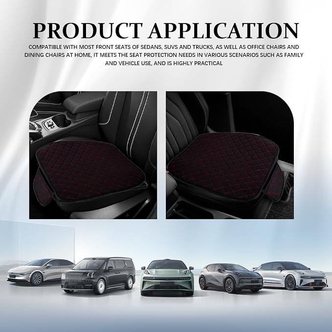 Leather Front Car Seat Cover, Anti-Slip Car Seat Bottom Covers, Full Wrapped Bottom Seat Protectors with Storage Pocket, Universal Comfortable Seat Cushion Fit Vehicles SUVs Trucks (K2-Black Red) - Image 7