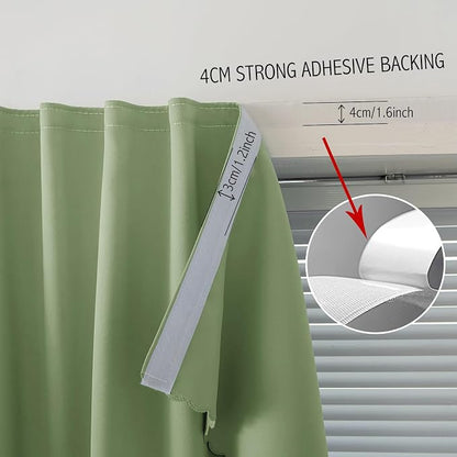 Magic Tape Blackout Curtains for Bedroom No Drillng Self Adhesive Curtains No Rod Small Window, 59" W X 96" L, Sage Green, 1 Panel - Image 7