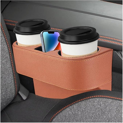 Car Seat Gap Filler Organizer, Multifunctional Auto Console Side Storage Box with Cup Holder, Universal Leather Cup Holder Front Seat Crevice Filler for Car Truck SUV (Brown) by Unknown
