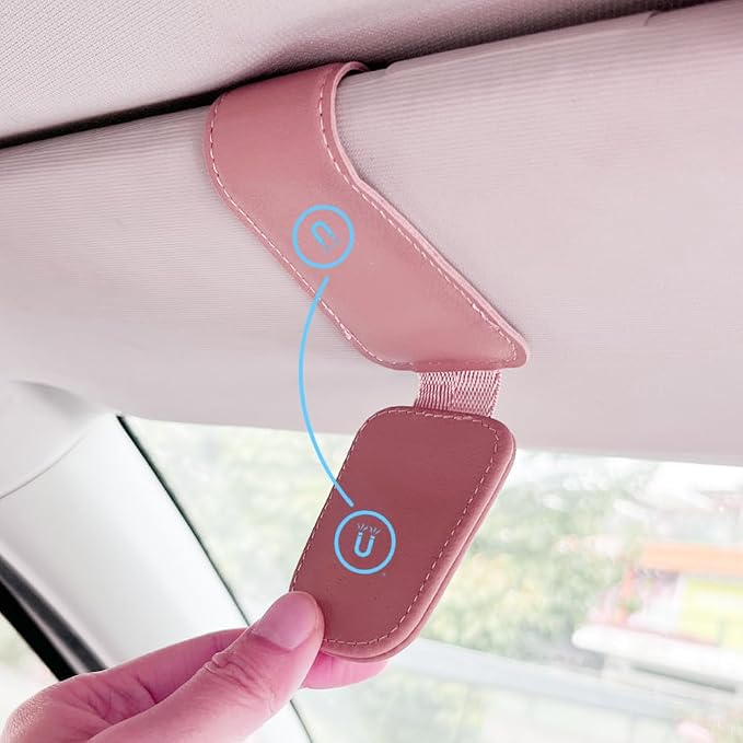 Sunglass Holder for Car, Magnetic Leather Eyeglass Hanger Clip for Car Sun Visor, Sunglasses Holder and Ticket Card Clip for Car Visor Accessories (1Pack Pink) - Image 4