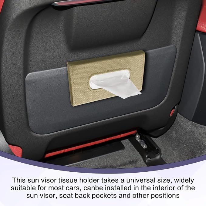 Car Visor Tissue Holder, Tissue Box Holder for Car, Leather Auto Sun Visor Napkin Case Mask Dispenser, Automotive Accessories Rectangular Hanging Auto Napkin Box Fit for Most Vehicles (Beige) - Image 5