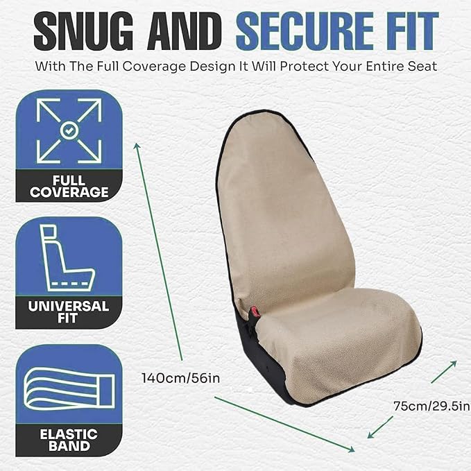 Waterproof Sweat Towel Car Seat Cover Sweat Carseat Protector,Perfect for Universal Anti-Slip Car Truck SUV Seat, Great for Post Gym Workout, Running, Swimming, Beach and Hiking (2pcs Beige) - Image 3