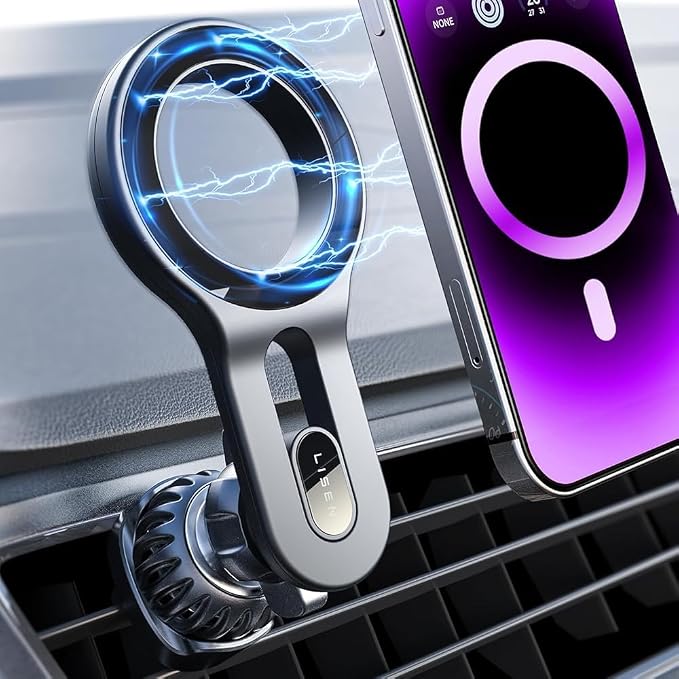 LISEN for MagSafe Car Mount, Magnetic Phone Holder for Car Vent Phone Mount, Air Vent Hands Free Phone Mount, Super Magnetic Phone Mount, Gifts Car Phone Holder Magnetic for iPhone 17 Pro Max 16 15 | Upgraded Strongest Magnet Power, Metal Hook Clip, 36... by Lisen