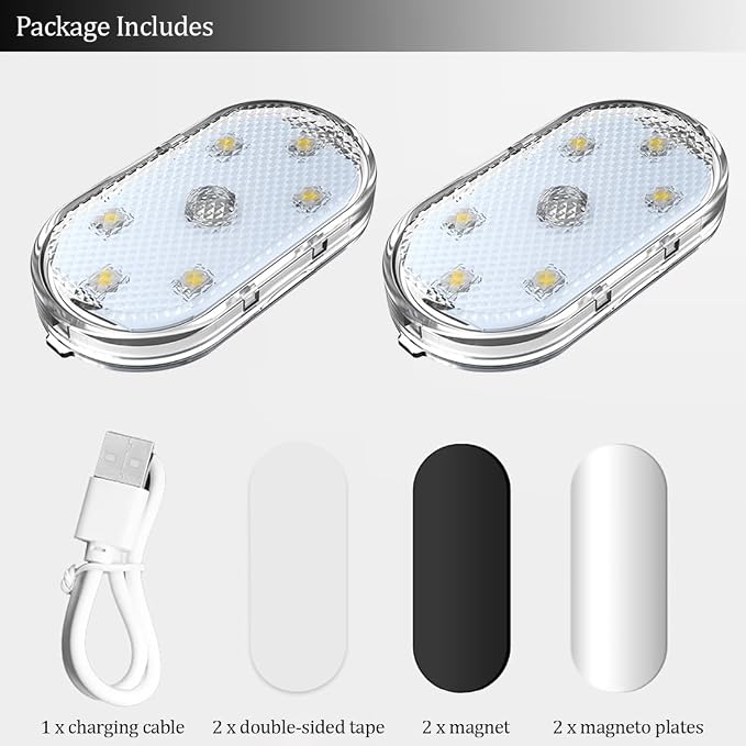 2 PCS Car Led Lights Interior,Ice Blue Ambient Lighting Car Interior,USB Rechargeable Car Interior Reading Light,Portable Led Lights for Car - Image 5