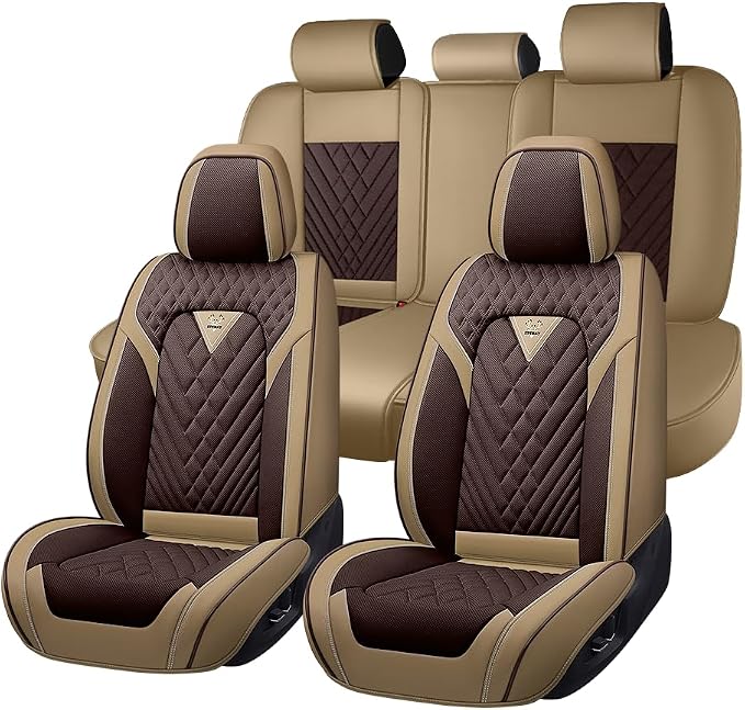 Fit for Toyota Crown Seat Covers 2023-2026,Premium Leather, 360° Full Protection, Thick Padding & Memory Foam, Waterproof & Stain-Resistant Car Seat Cover Full Set (5 Seat,Brown&Beige) by Unknown