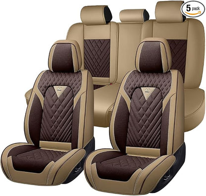 Fit for Toyota RAV4 Seat Covers 2001-2026,Premium Leather, 360° Full Protection, Thick Padding & Memory Foam, Waterproof & Stain-Resistant Car Seat Cover (5 Seat,Brown&Beige) by Unknown