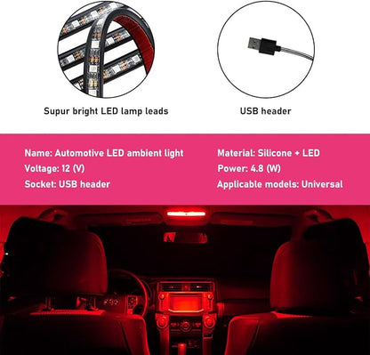 Car LED Strip Light, 24 LEDs RGB Neon Interior Atmosphere Lights, 12V Under Dash Ambient Night Light, USB Port Auto Interior Decorative Lamp, Universal Car Accessories (Red) - Image 3