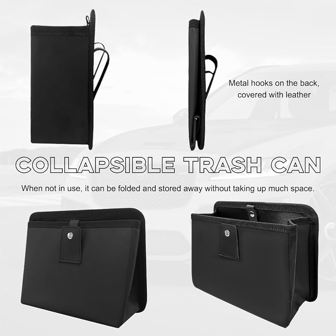 Yourkar Car Trash Can, Foldable Waterproof Leather Car Garbage Organizer Holder, Automotive Mini Dustbin Container with One Roll Trash Bag, Universal Interior Car Accessories (Gray, M) - Image 5