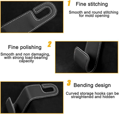 2PCS Car Seat Headrest Hook, Leather Vehicle Seatback Organizer Hanger for Hanging Purses Bags Coats, Auto Seat Back Storage Hook Accessories, Universal for SUV, Sedan, Truck (Black) - Image 3