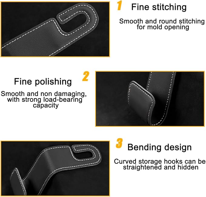 2PCS Car Seat Headrest Hook, Leather Vehicle Seatback Organizer Hanger for Hanging Purses Bags Coats, Auto Seat Back Storage Hook Accessories, Universal for SUV, Sedan, Truck (Gray) - Image 3