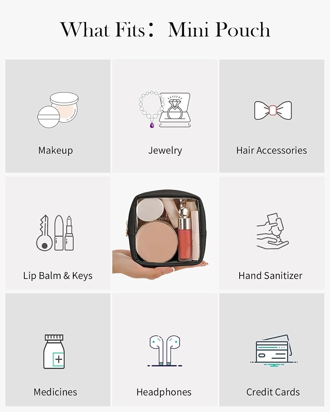 Clear Makeup Bag, Easy to Find Mini Makeup Bag for Purse, Travel Makeup Bag for Car, Compact Cosmetic Pouch for Daily Essentials,Black - Image 6
