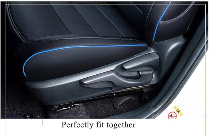 EKR Corolla Seat Covers Custom Fit for Toyota Corolla 2014 2015 2016 2017 2018 2019 L/LE Series Sedan,Leather Car Seat Cover Full Set for SUV-Faux Leather(Black with Blue Trim) - Image 3