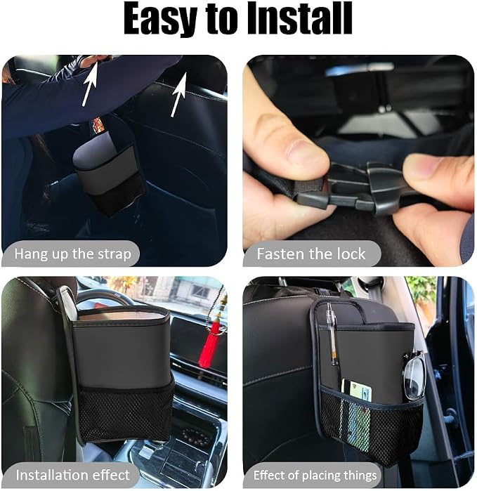 2-in-1 Large Cup Holder, Car Water Bottle Holder, 80 oz Waterproof Leather Car Seat Side Organizer, Multifunctional Seat Side Storage Hanging Bag with Mesh Pocket Fit for Most Vehicles (Black) - Image 6