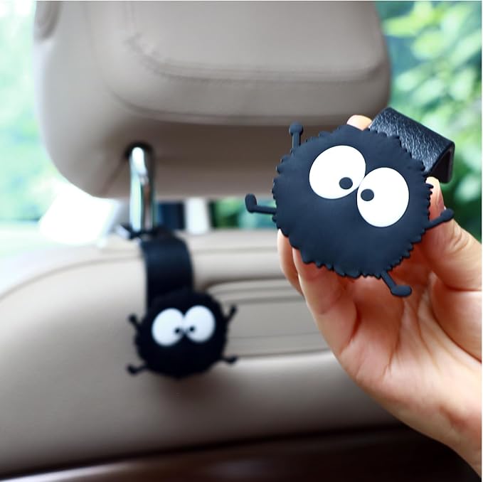 Black Cartoon Soot Sprite Car Seat Headrest Hooks, 2 Pack 360° Rotation Kawaii Vehicle Hanger Car Accessories, 44LBS Heavy Duty Universal Car Purse Hook for Bags Coats Umbrellas - Image 5