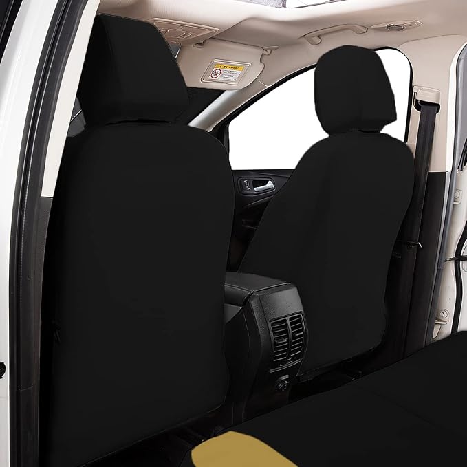 Flying Banner car seat Covers Protects Water Proof Faux Leather Carbon Fiber Front and Rear Bench (Black Beige, Full Set - 8PCS) - Image 3