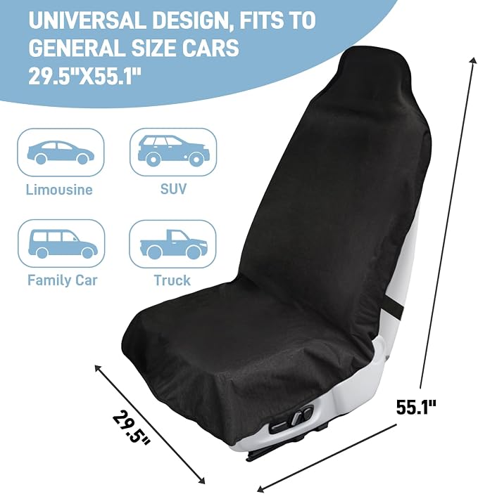 Waterproof Car Seat Cover Towel Front Seats 2 Pack, Universal Fit for Cars | Waterproof Sweating Seat Protector for SUVs, Anti-Slip Front Seat Cover for Gym, Outdoor, Pets & Travel, Black - Image 4