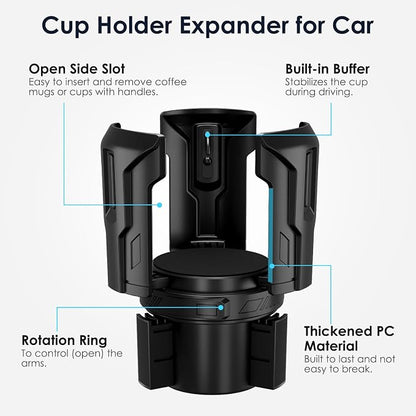 Car Cup Holder Expander: One-Button Open, Universal, Adjustable Holder(Diameter 2.6"- 4.8"), Cup Holder Expander for Yeti, Hydro Flask, Nalgene, Takeya, Camelbak, Ramblers, Owala, Tumblers, Mugs - Image 4