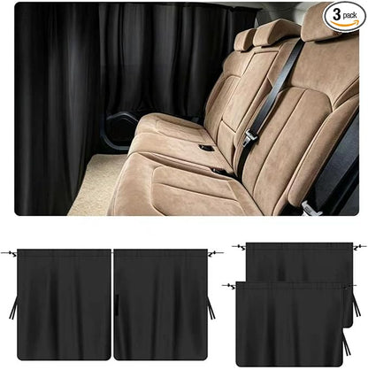 3PCS Car Privacy Curtains,Black Coated Car Window Shades Kit with Rear Window & Divider Curtain,Portable Cars Windows Curtains for Privacy and Lower Interior Temperature by Unknown
