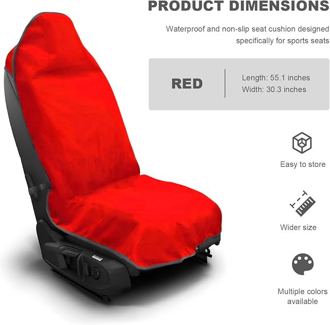 Car Towel Seat Cover, Waterproof Non-Slip Bucket Seat Protector for Running Swimming Hiking, Universal Machine Washable Front Seats Towel Protective Cover for Car SUV Truck (Red) - Image 2