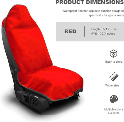 Car Towel Seat Cover, Waterproof Non-Slip Bucket Seat Protector for Running Swimming Hiking, Universal Machine Washable Front Seats Towel Protective Cover for Car SUV Truck (Red) - Image 2