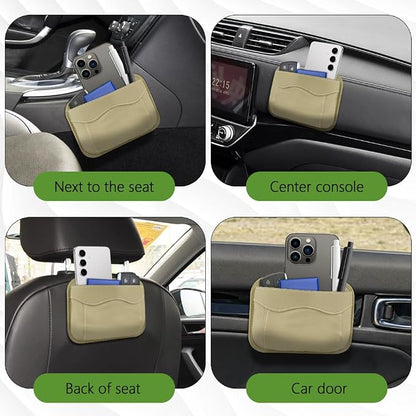 Car Seat Side Pocket Organizer, PU Leather Car Seat Gap Filler Bag, Car Seat Pocket Storage Bag for Phone, Keys, Sunglass, Wallet, Car Organizer Accessories for Seat, Door, Window (Beige) - Image 6