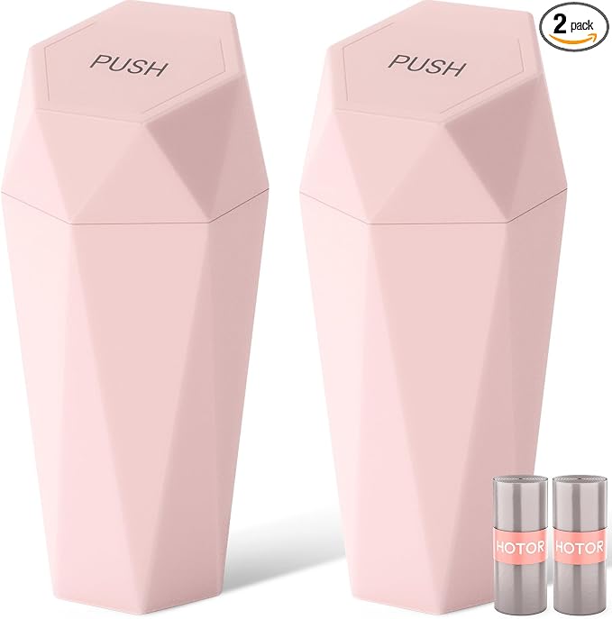 HOTOR Car Trash Can with Lid, Leakproof, Pink, 2 Pack | Car Accessories for Interior, Garbage Can with 30 Attached Trash Bags, Multipurpose Organizer and Storage for Home & Office by HOTOR