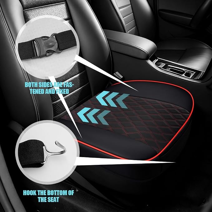 Leather Front Car Seat Cover, Anti-Slip Car Seat Bottom Covers, Full Wrapped Bottom Seat Protectors with Storage Pocket, Universal Comfortable Seat Cushion Fit Vehicles SUVs Trucks (Black Red) - Image 5
